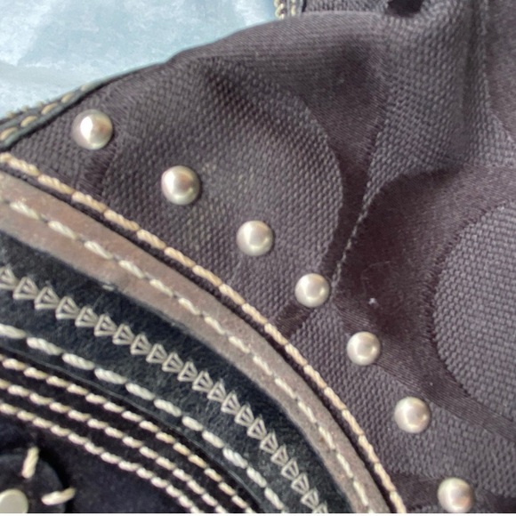 Coach signature suede leather canvas grommet black silver purse 2000s Y2K - Picture 8 of 16